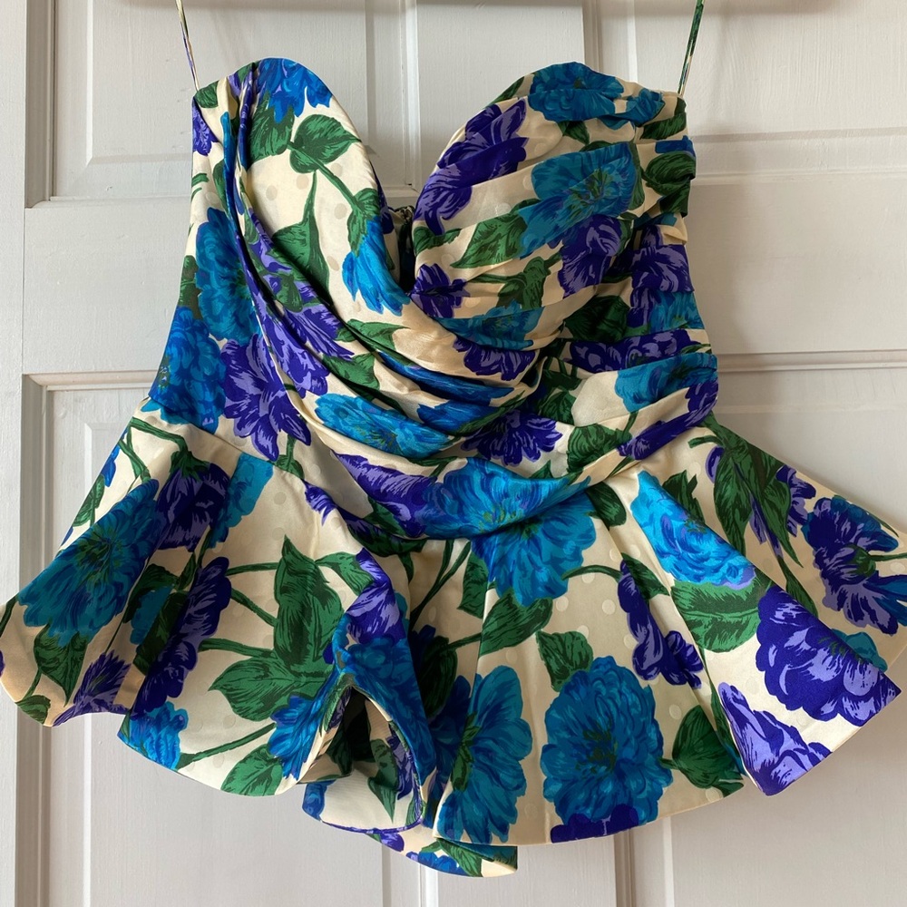 NEW Ronny Kobo Tara Floral Silk-Blend Jacquard Peplum Top